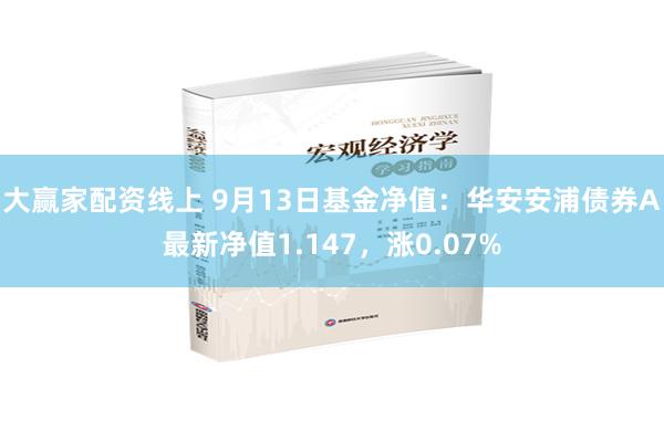 大赢家配资线上 9月13日基金净值：华安安浦债券A最新净值1.147，涨0.07%