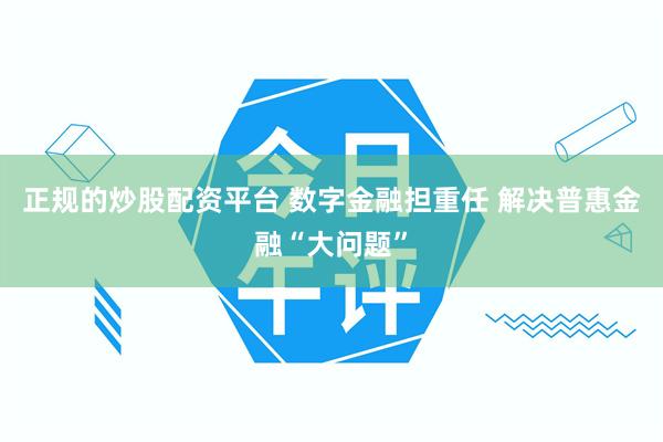正规的炒股配资平台 数字金融担重任 解决普惠金融“大问题”