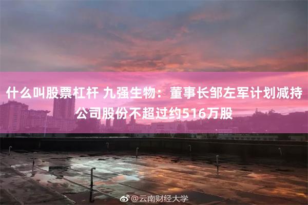 什么叫股票杠杆 九强生物：董事长邹左军计划减持公司股份不超过约516万股